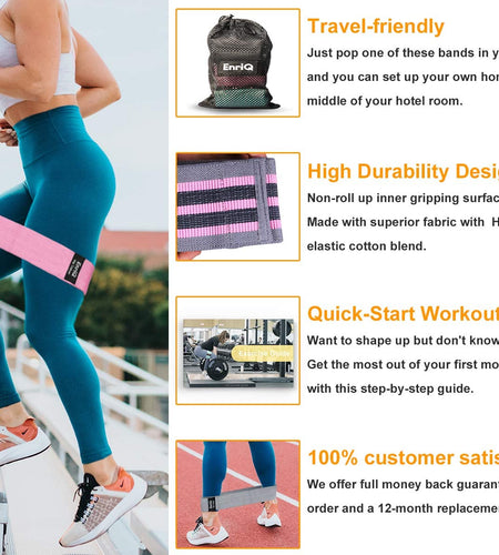 Booty Bands Fabric Resistance Bands for Legs and Butt - Non Slip Cloth Hip Bands Elastic Workout Bands - Activate Glutes and Thighs - Made of Premium Elastic Fabric