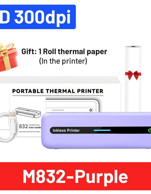 Load image into Gallery viewer, Portable Printer Wireless for Travel 300DPI Thermal Inkless Bluetooth Mobile Printer Compatible with Android Ios Phone &amp; Laptops
