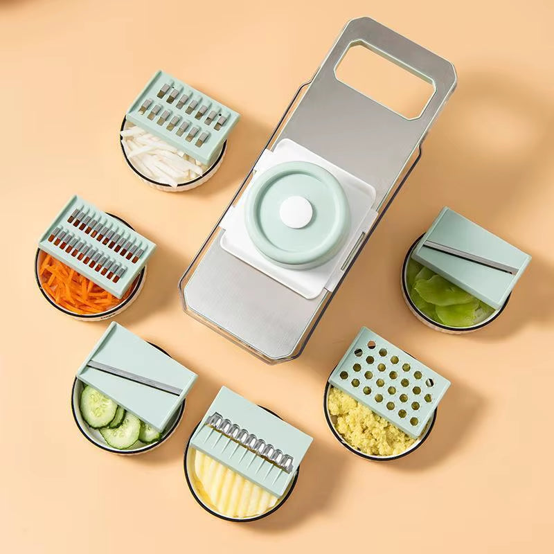 Multifunctional Vegetable Chopper, Manual 6 In1 Vegetable Fruit Slicer, Onion Potato Chopper with Container, Kitchen Gadgets