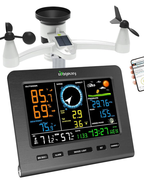 Load image into Gallery viewer, Wifi Weather Station, Wireless Indoor Outdoor Home Weather Stations with Rain Gauge, Wind Speed/Direction, Indoor/Outdoor Thermometer/Humidity, Moon Phrase, Alarm Clock, Barometric Pressure

