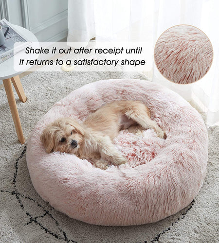 Calming Dog Bed & Cat Bed, Anti-Anxiety Donut Dog Cuddler Bed, Warming Cozy Soft Dog round Bed, Fluffy Faux Fur Plush Dog Cat Cushion Bed for Small Medium Dogs and Cats (20"/24"/27"/30")