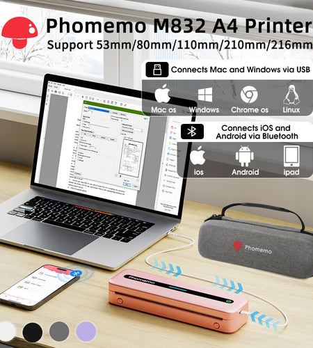 Portable Printer Wireless for Travel 300DPI Thermal Inkless Bluetooth Mobile Printer Compatible with Android Ios Phone & Laptops
