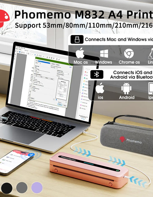 Load image into Gallery viewer, Portable Printer Wireless for Travel 300DPI Thermal Inkless Bluetooth Mobile Printer Compatible with Android Ios Phone &amp; Laptops
