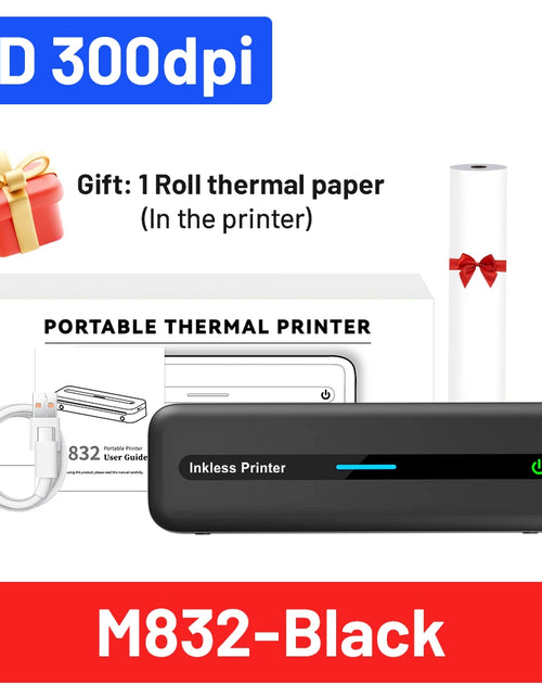 Load image into Gallery viewer, Portable Printer Wireless for Travel 300DPI Thermal Inkless Bluetooth Mobile Printer Compatible with Android Ios Phone &amp; Laptops

