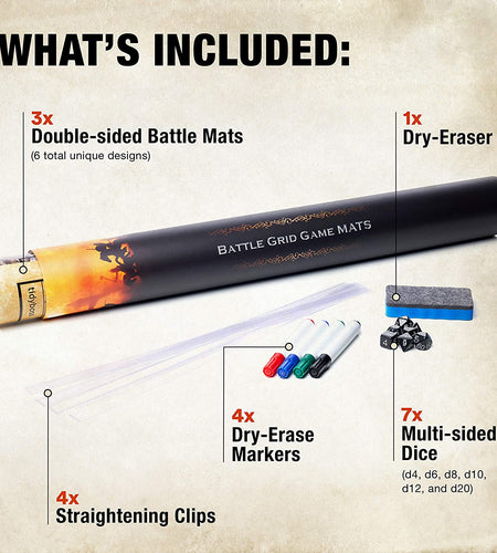 Dungeons and Dragons Starter Set | 3 X Double Sides 24X 36 Game Grid Mat | 6 Terrains Includes Dry Erase Markers, Eraser, Dice and Clips